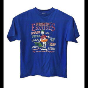 Vintage “Fishin’ Excuses” Fishing Humor Blue Tultex T-Shirt Size XL